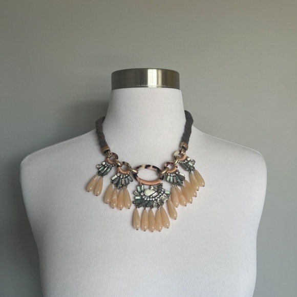 NWT Anthropologie Rope Embellished Crystals Cocktail Statement Necklace - Picture 3 of 6